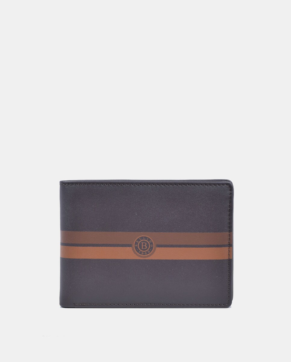 Кожаный кошелек с портмоне коричневого цвета с оранжевыми деталями Bellido, коричневый коричневый кожаный кошелек с контрастными деталями bellido коричневый