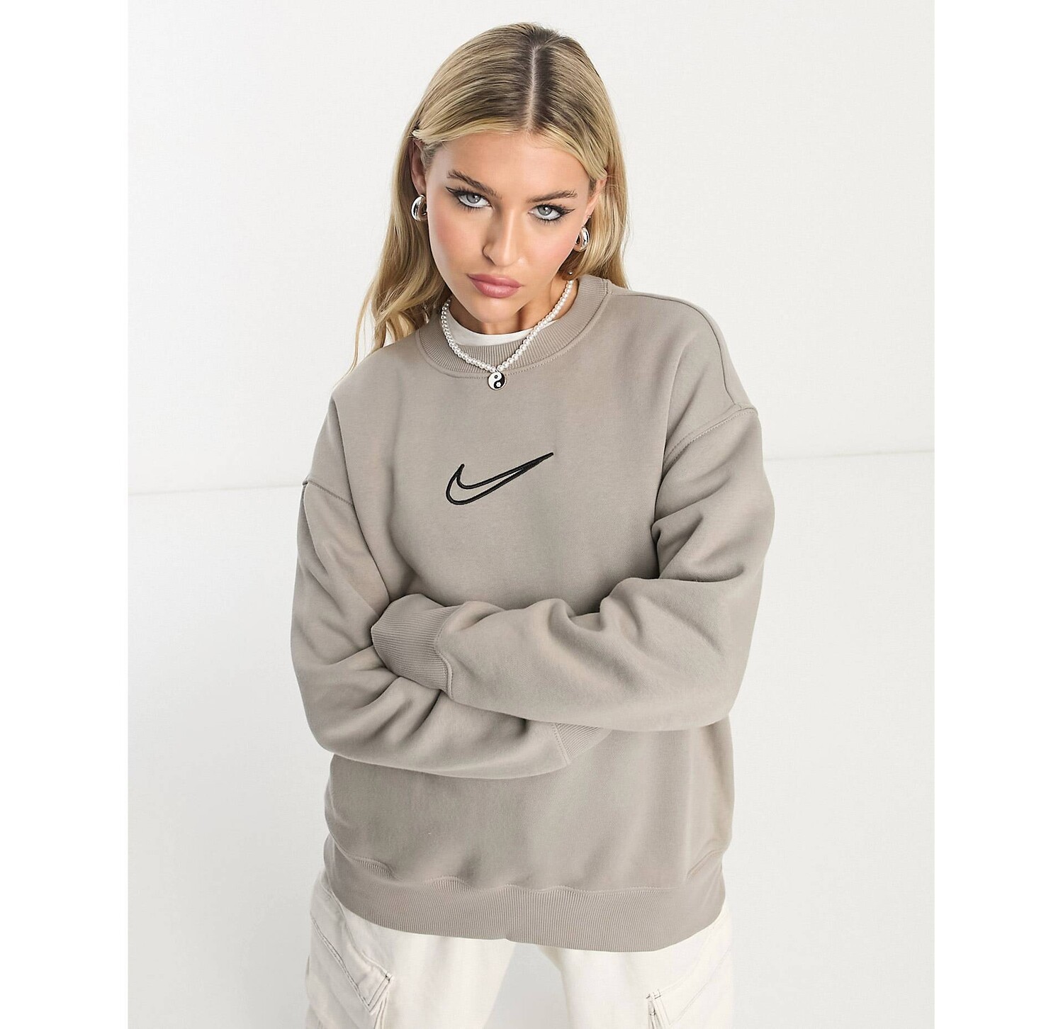 

Флисовая толстовка с изображением феникса и феникса Nike Midi Swoosh, Серый