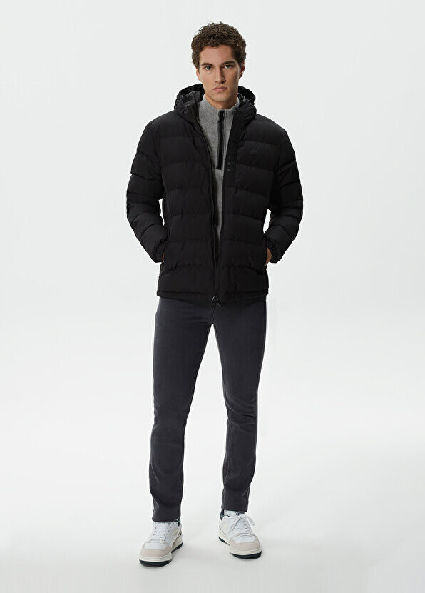

Черное стеганое мужское пальто с капюшоном Lacoste, Черный
