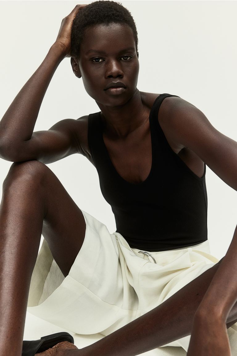 Боди в рубчик со стрингами H&M, черный фото