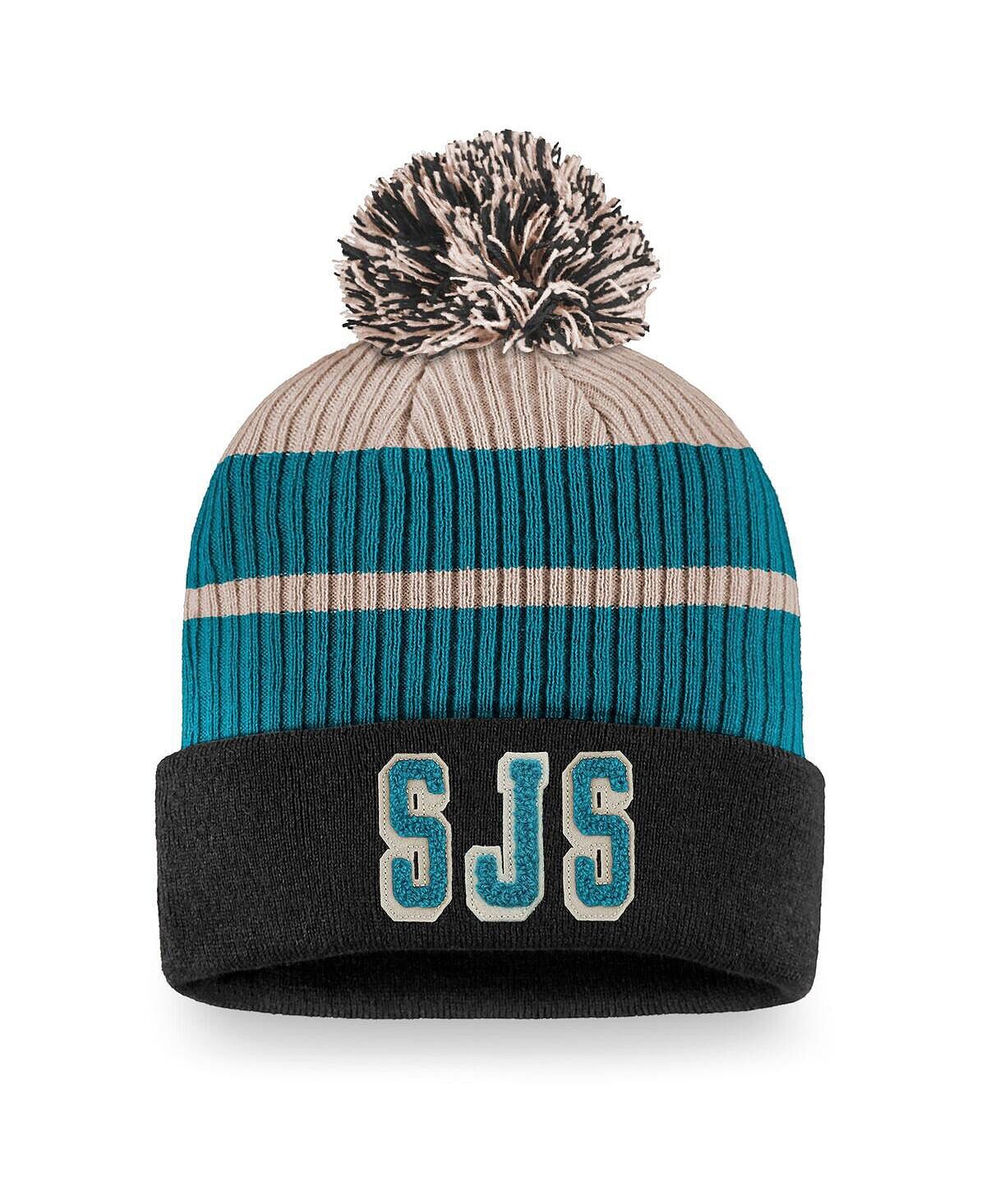 

Мужская фирменная черная вязаная шапка San Jose Sharks True Classics с манжетами и помпоном Fanatics