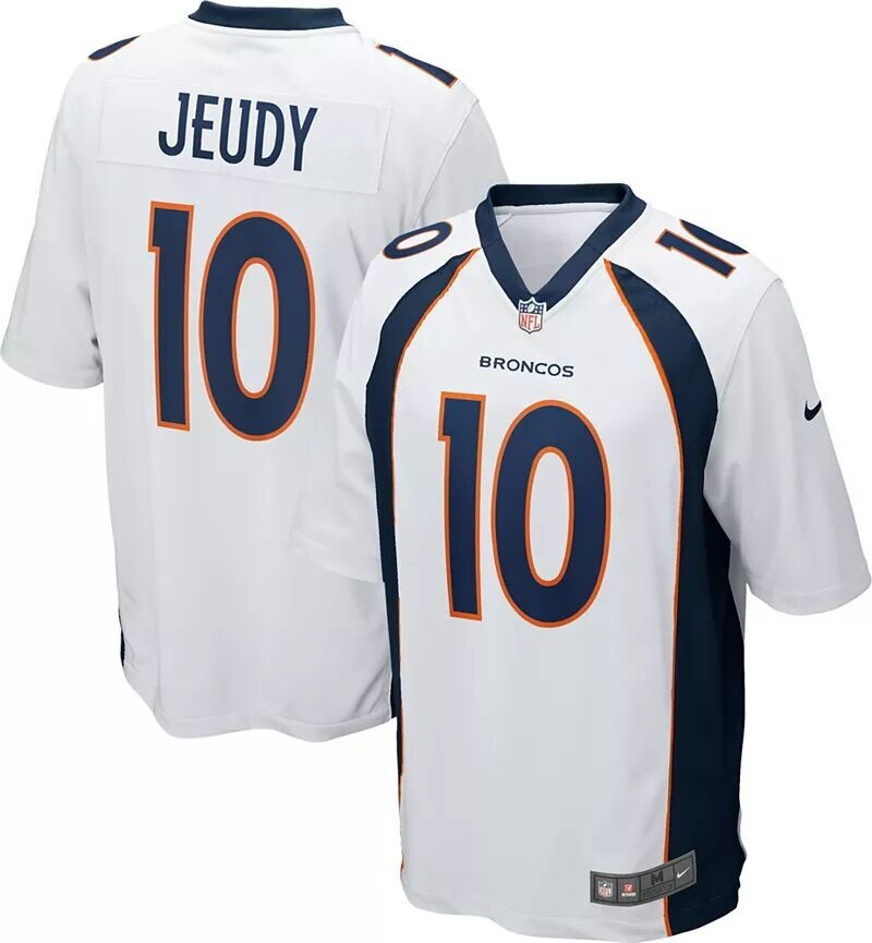 

Мужская белая игровая майка Nike Denver Broncos Jerry Jeudy #10