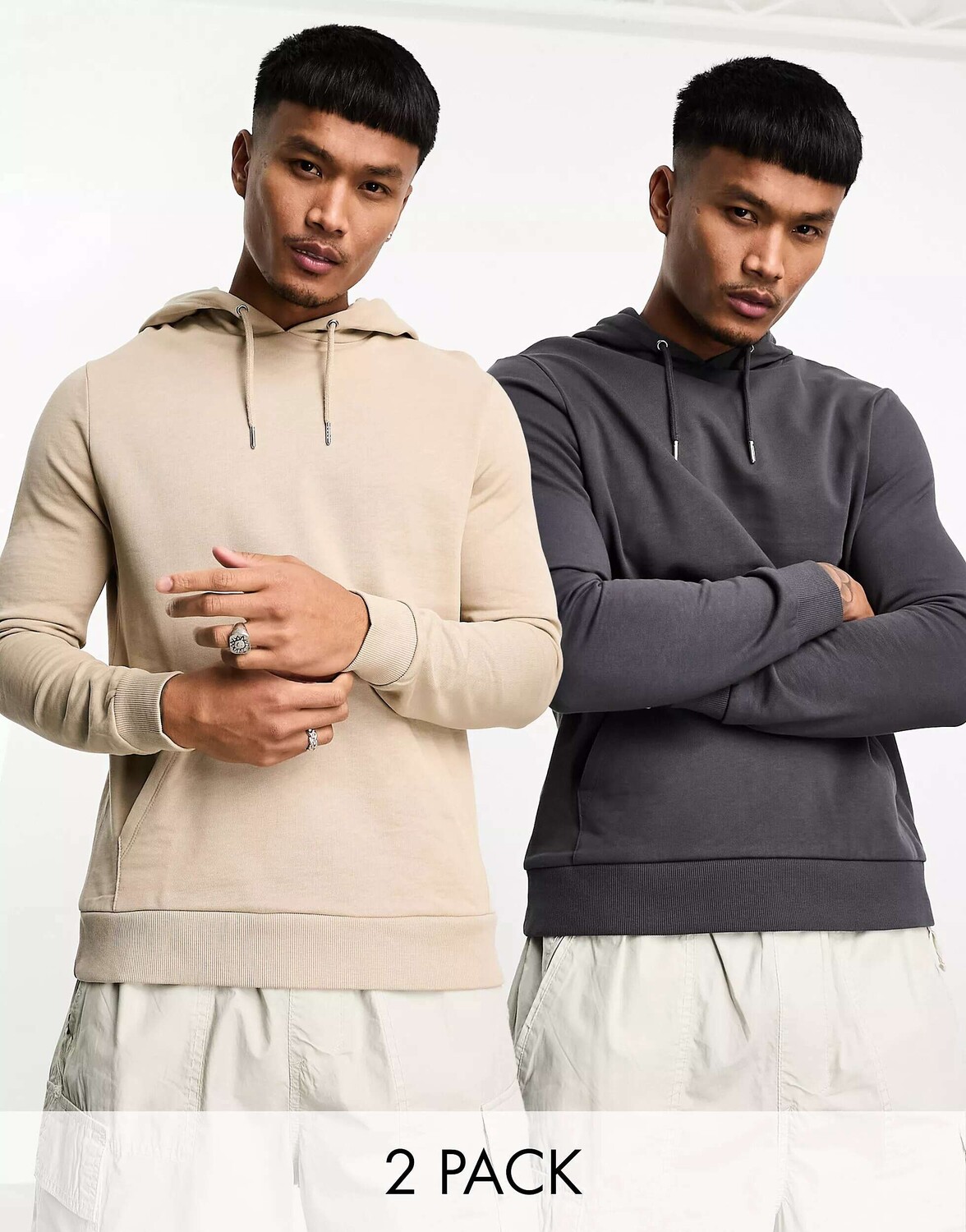 

Пара худи бежевого и черного цвета ASOS (2 шт.), Черный