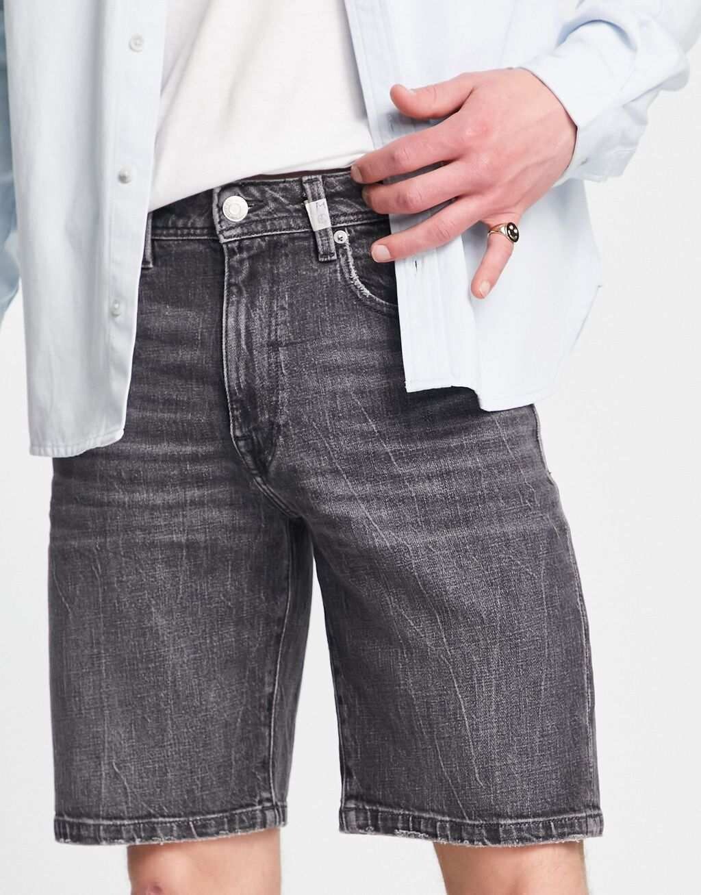 

Серые джинсовые шорты узкого кроя из хлопка Selected Homme - GREY