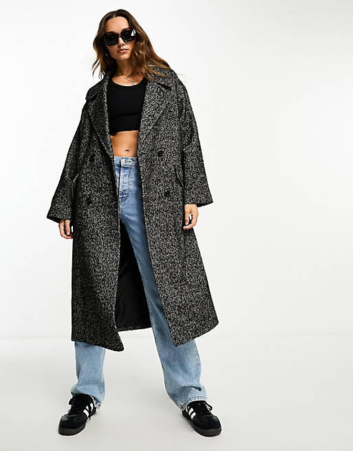 

Черное объемное пальто с узором «елочка» ASOS DESIGN, Черный