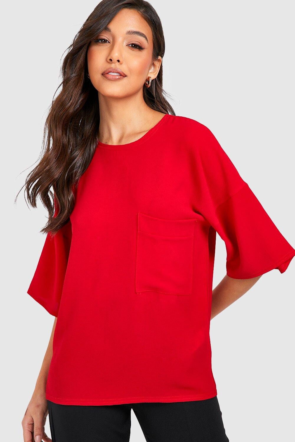 

Блузка с ткаными карманами Boohoo, красный