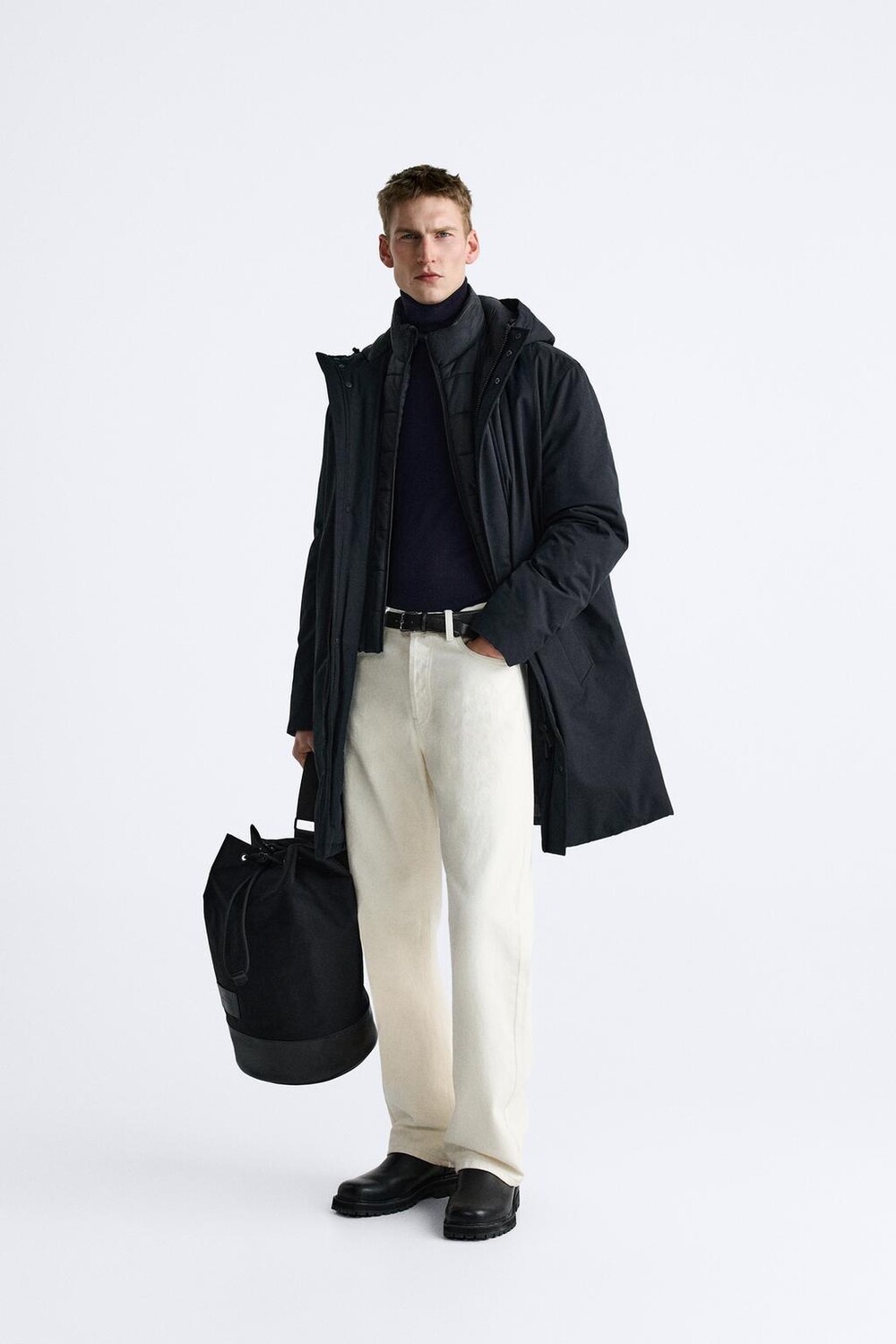 

Утепленная парка со съемным воротником ZARA, синий