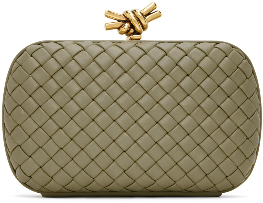 

Зеленый клатч с узлом Bottega Veneta, цвет Travertine/Muse