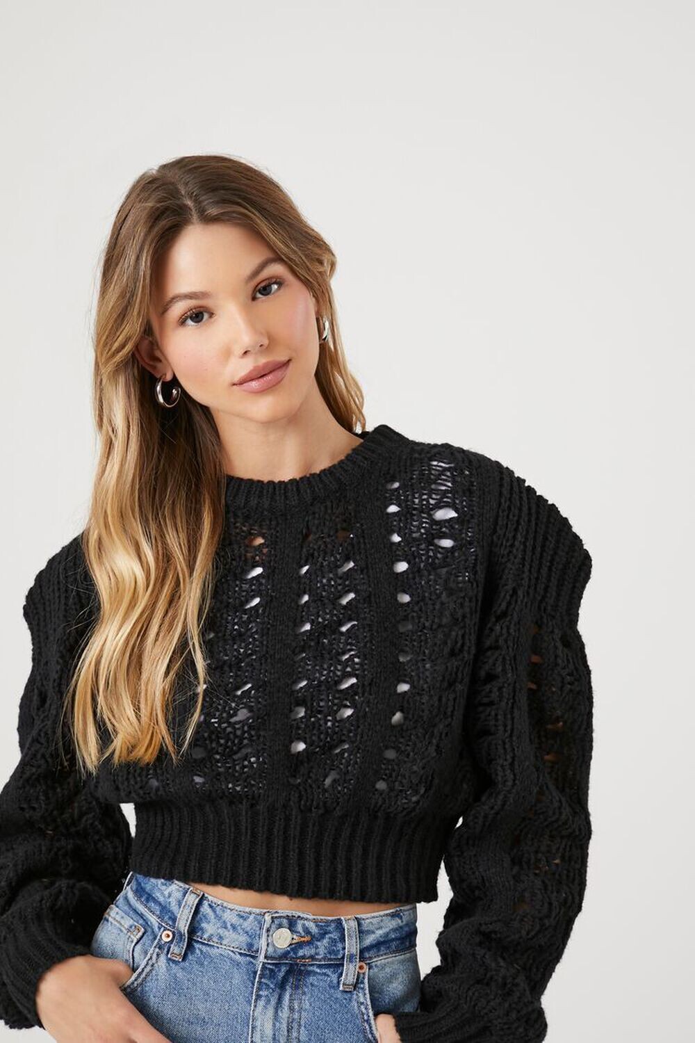 

Укороченный свитер открытой вязки Forever 21, черный
