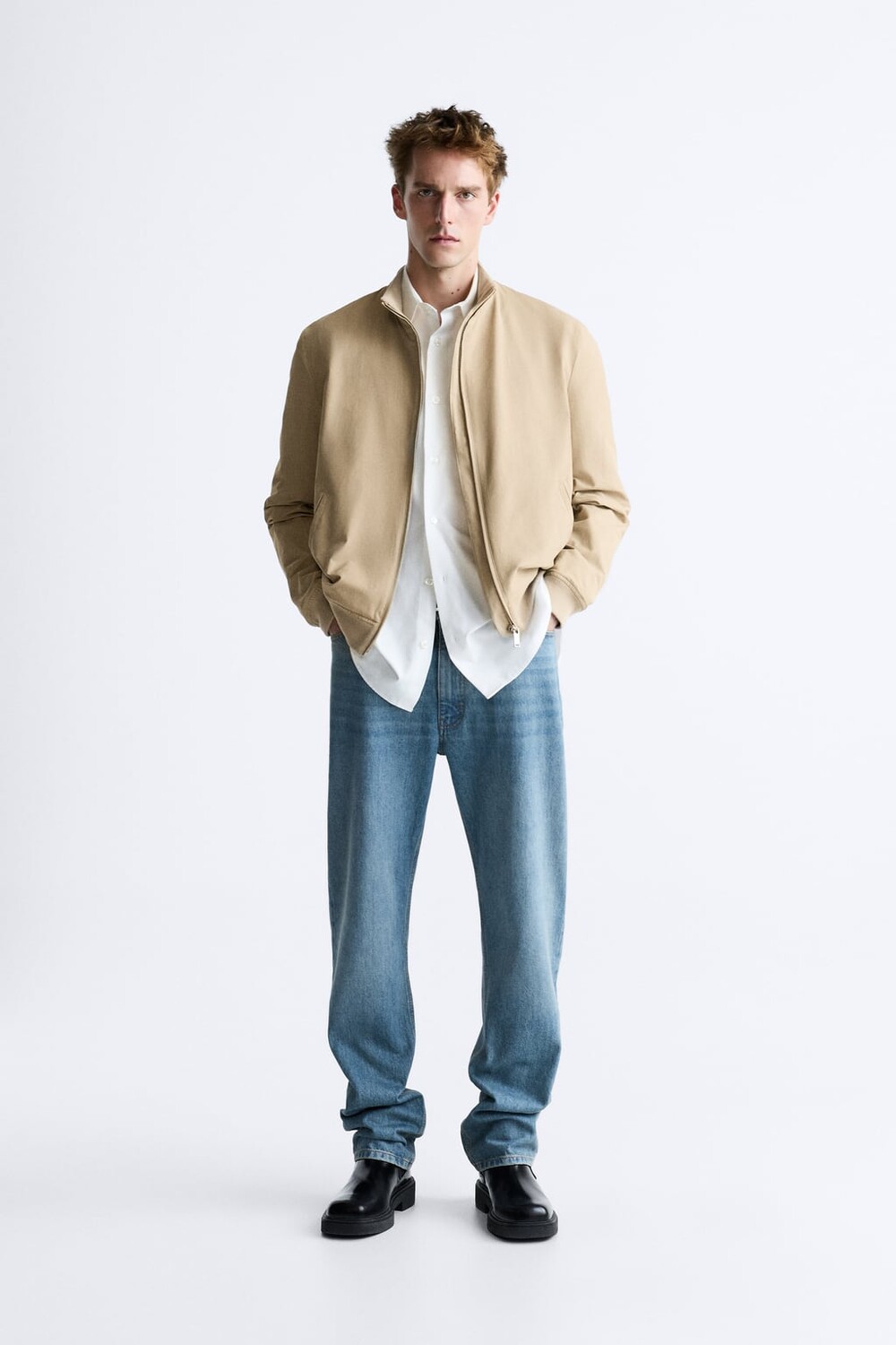 

Куртка с воротником-стойкой ZARA, бежевый