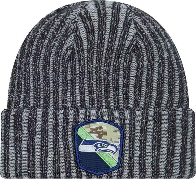 

Мужская черная вязаная шапка New Era Seattle Seahawks 2023 Salute to Service