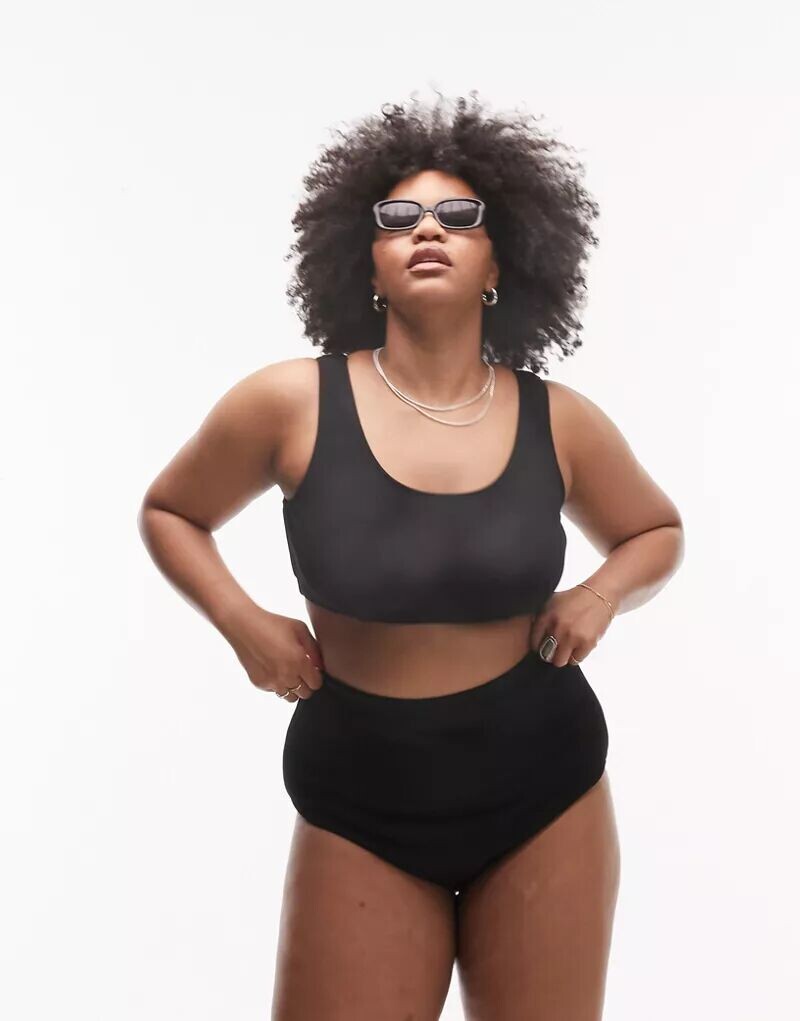 

Черный укороченный бикини в рубчик Topshop Curve