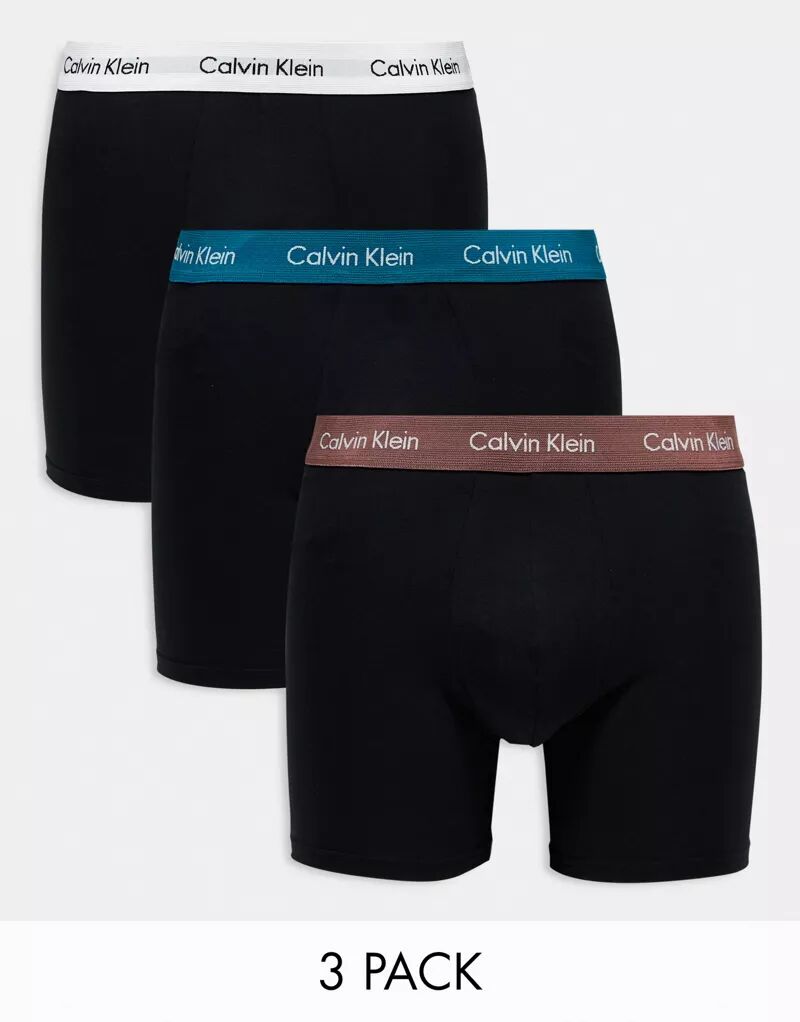 Комплект из трех боксеров Calvin Klein из черного эластичного хлопка с цветным поясом