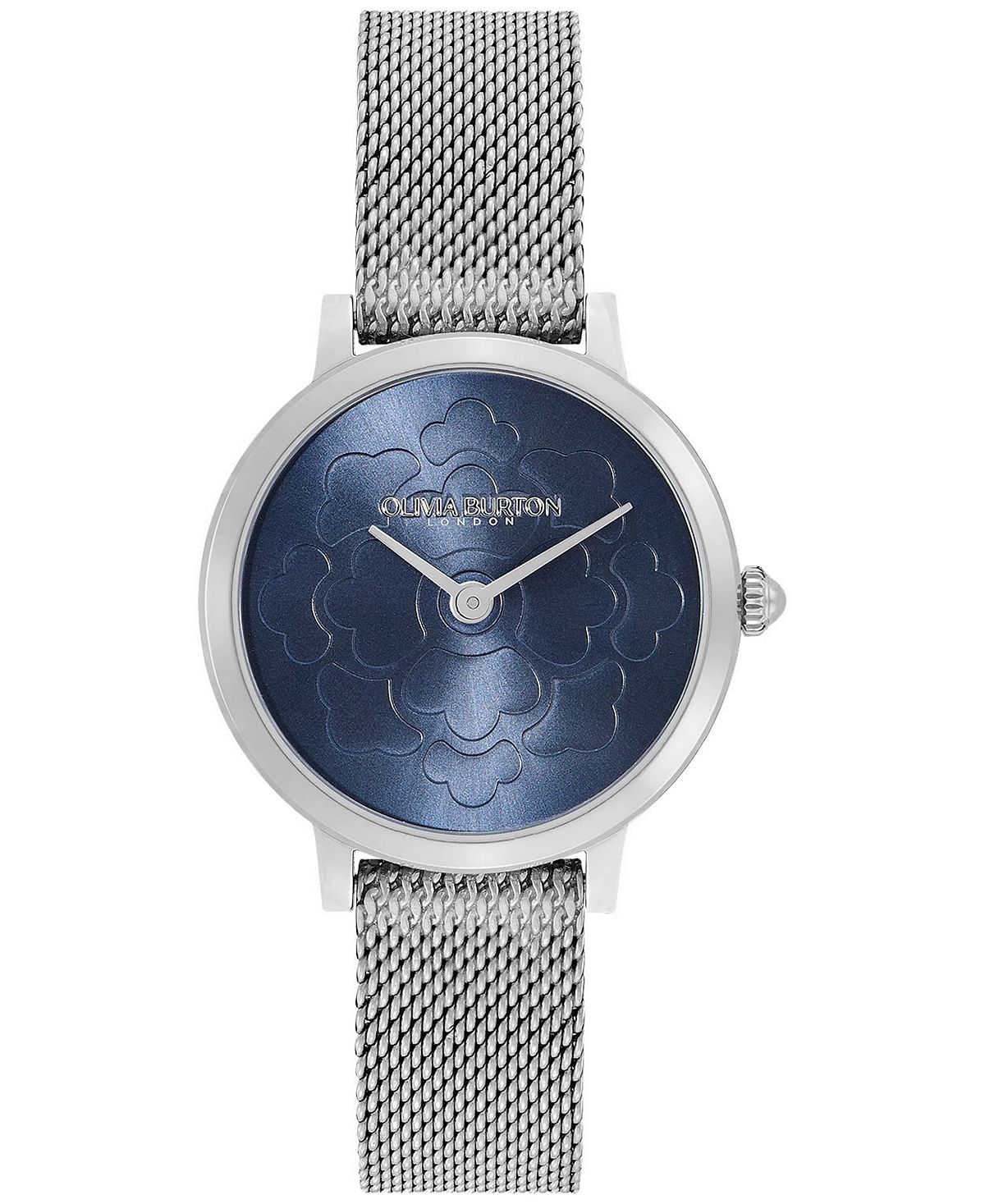 Женские ультратонкие серебристые часы с цветочным принтом из нержавеющей стали, 28 мм Olivia Burton