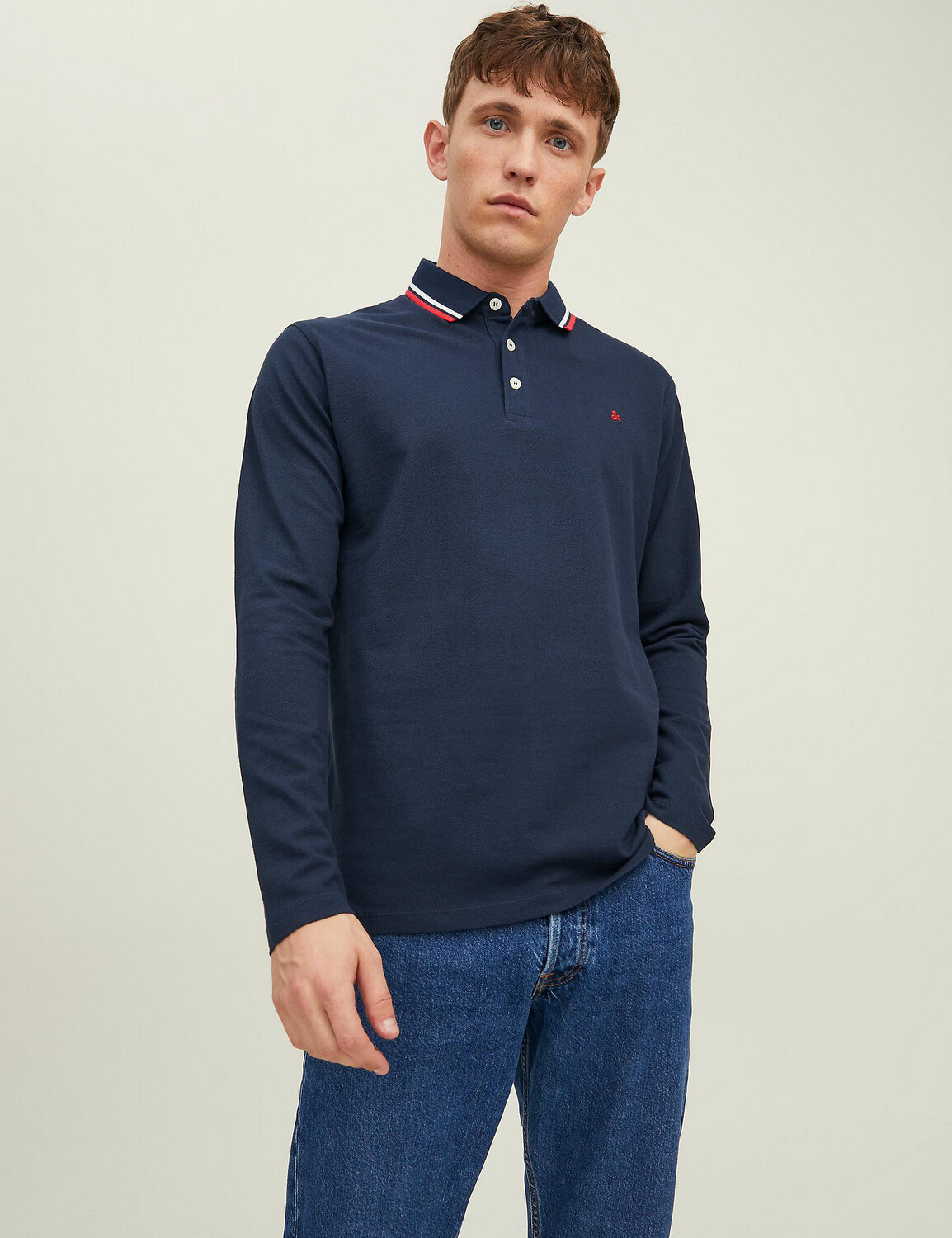 

Рубашка поло из чистого хлопка с длинными рукавами JACK & JONES