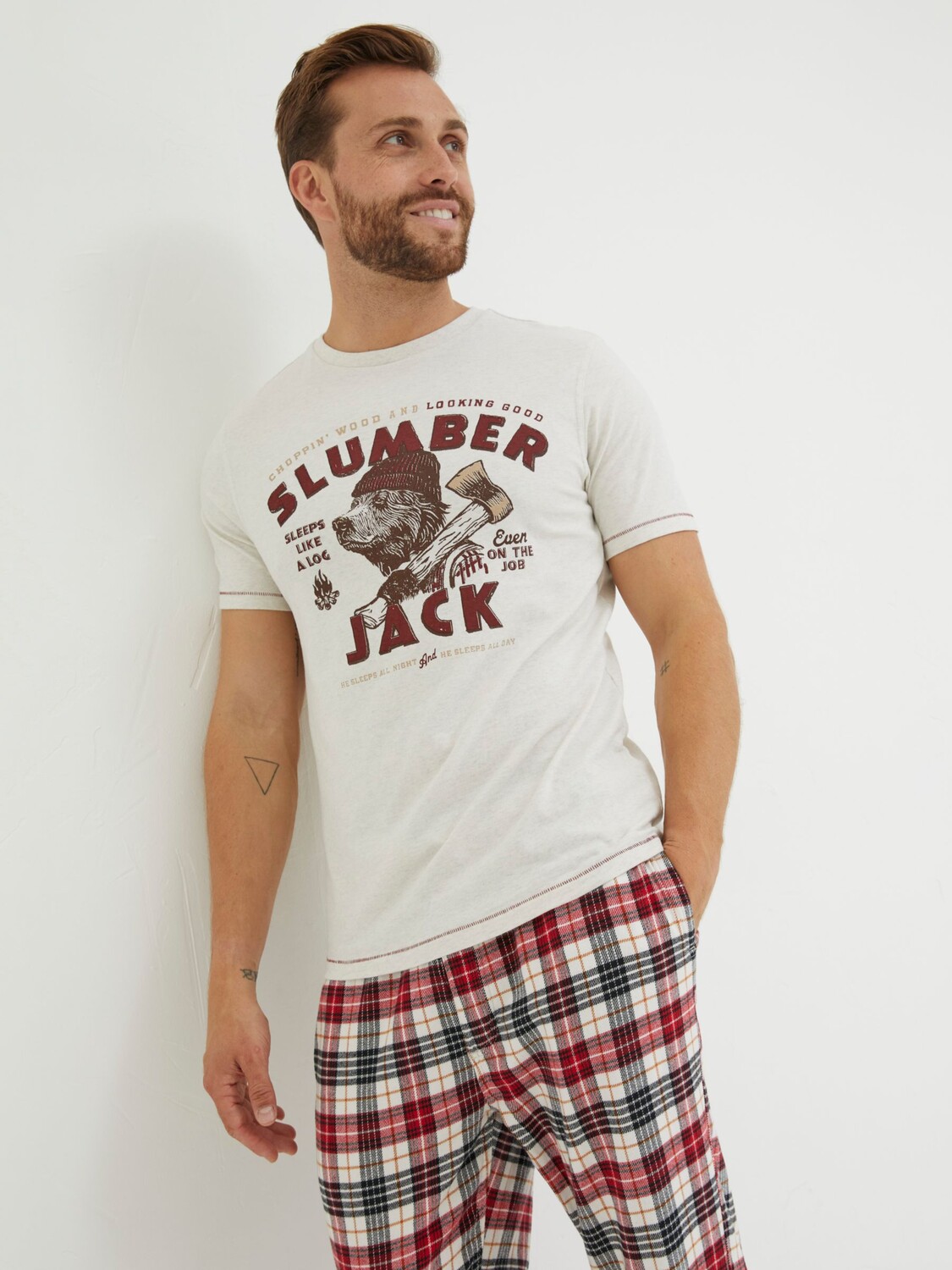 

Футболка с рисунком Slumber Jack FatFace, слоновая кость марл, Бежевый