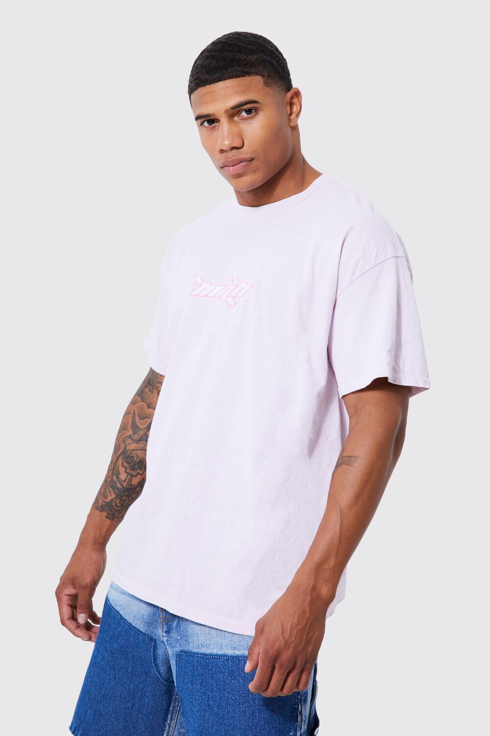 

Мужская футболка oversize с вышивкой Boohoo, розовый