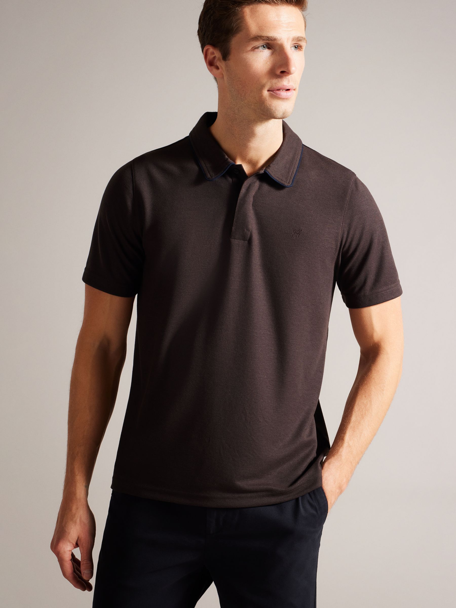 Рубашка-поло с короткими рукавами Aroue с замшевой отделкой Ted Baker, коричневый средний