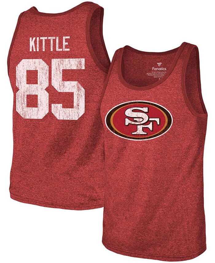 

Мужская майка George Kittle Scarlet San Francisco 49Ers, имя, номер, майка Tri-Blend Fanatics, красный