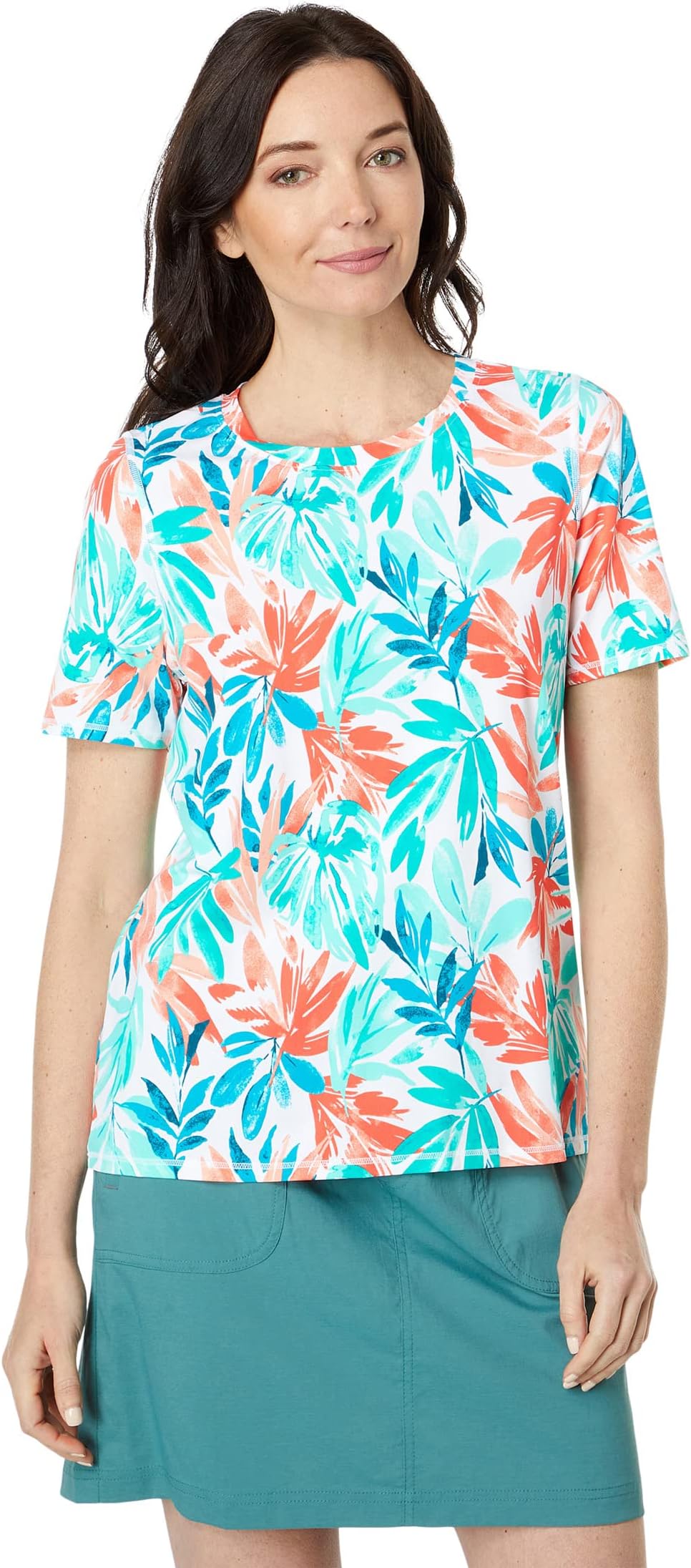 Солнцезащитная рубашка Sunsmart UPF 50+ с коротким рукавом и принтом L.L.Bean, цвет Deepwater Blue Tropical Leaves