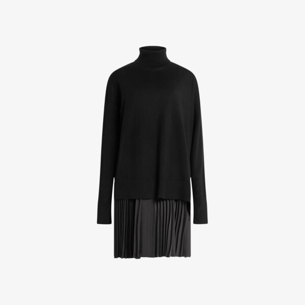 

Мини-платье flora 2-в-1 из шерсти и ткани со складками Allsaints, черный
