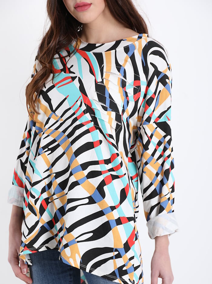 

Топ с длинными рукавами и узором Cotton Animalier, белый