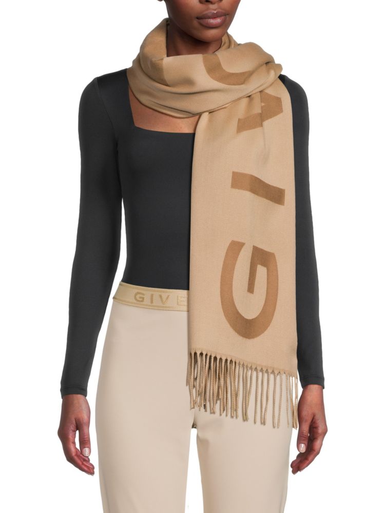 цена Шерстяной шарф с бахромой Givenchy, бежевый