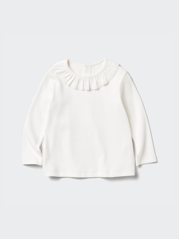 

Футболка с круглым вырезом и длинным рукавом для малышей оборка Uniqlo, белый