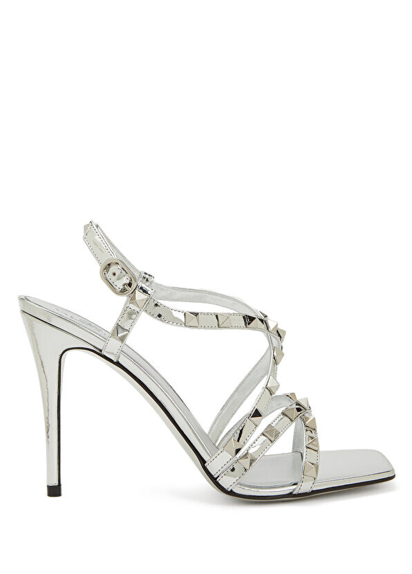 

Серебряные женские кожаные тапочки rockstud Valentino Garavani