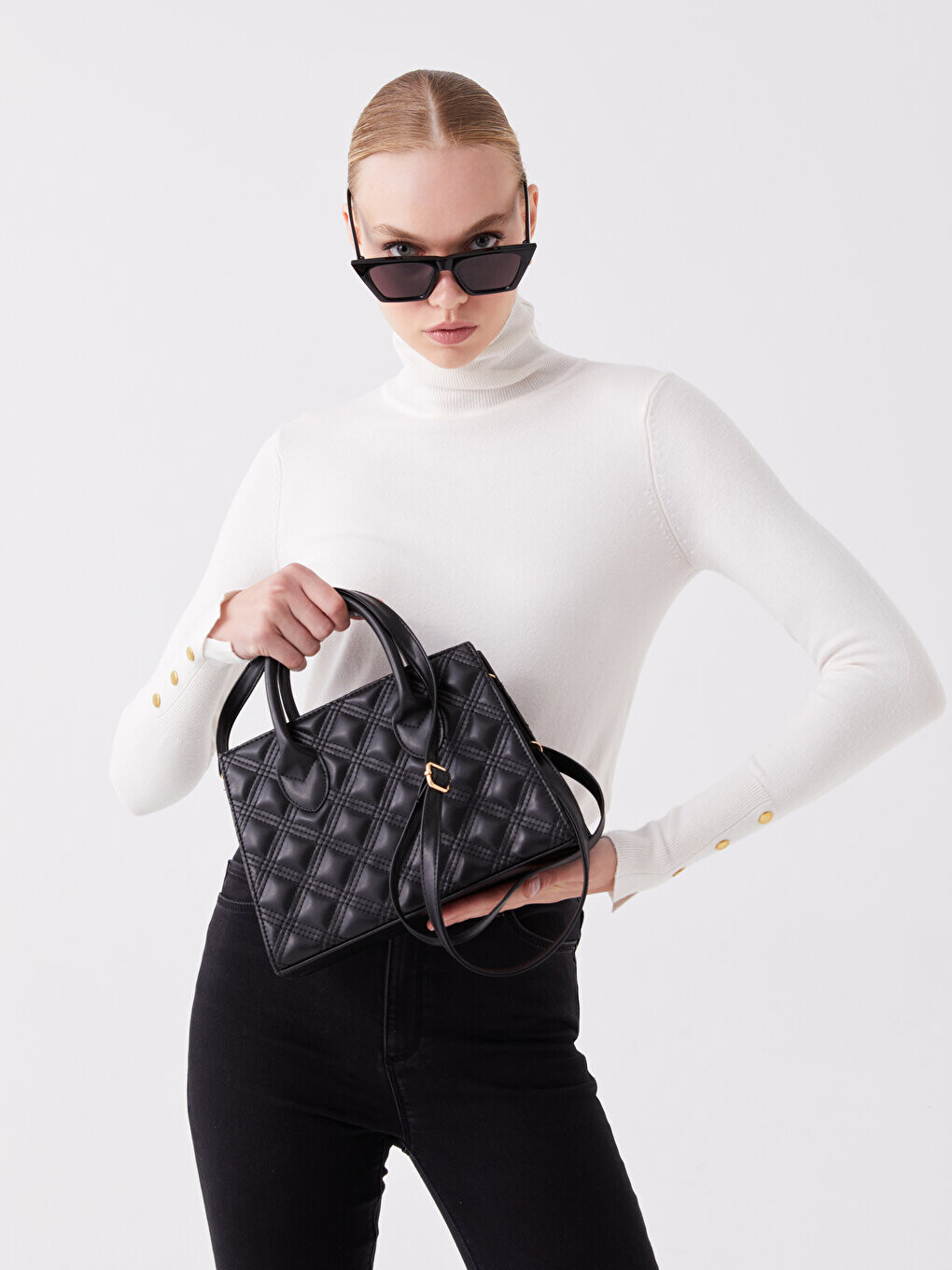 

Кожаная стеганая женская сумка с рисунком LCW ACCESSORIES, черный