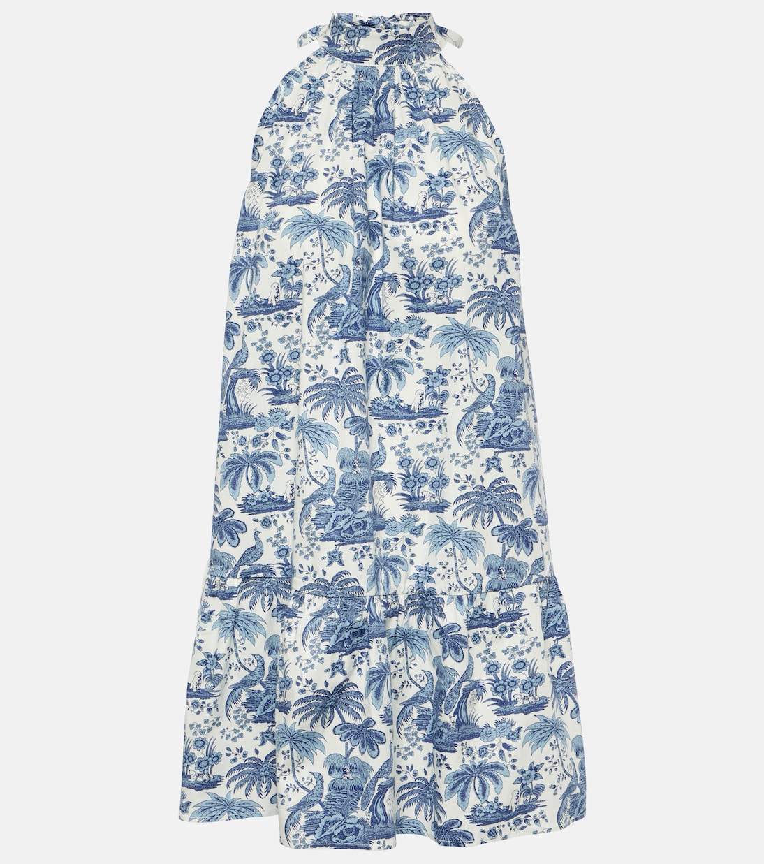 Хлопковое мини-платье marlowe с цветочным принтом Staud, синий
