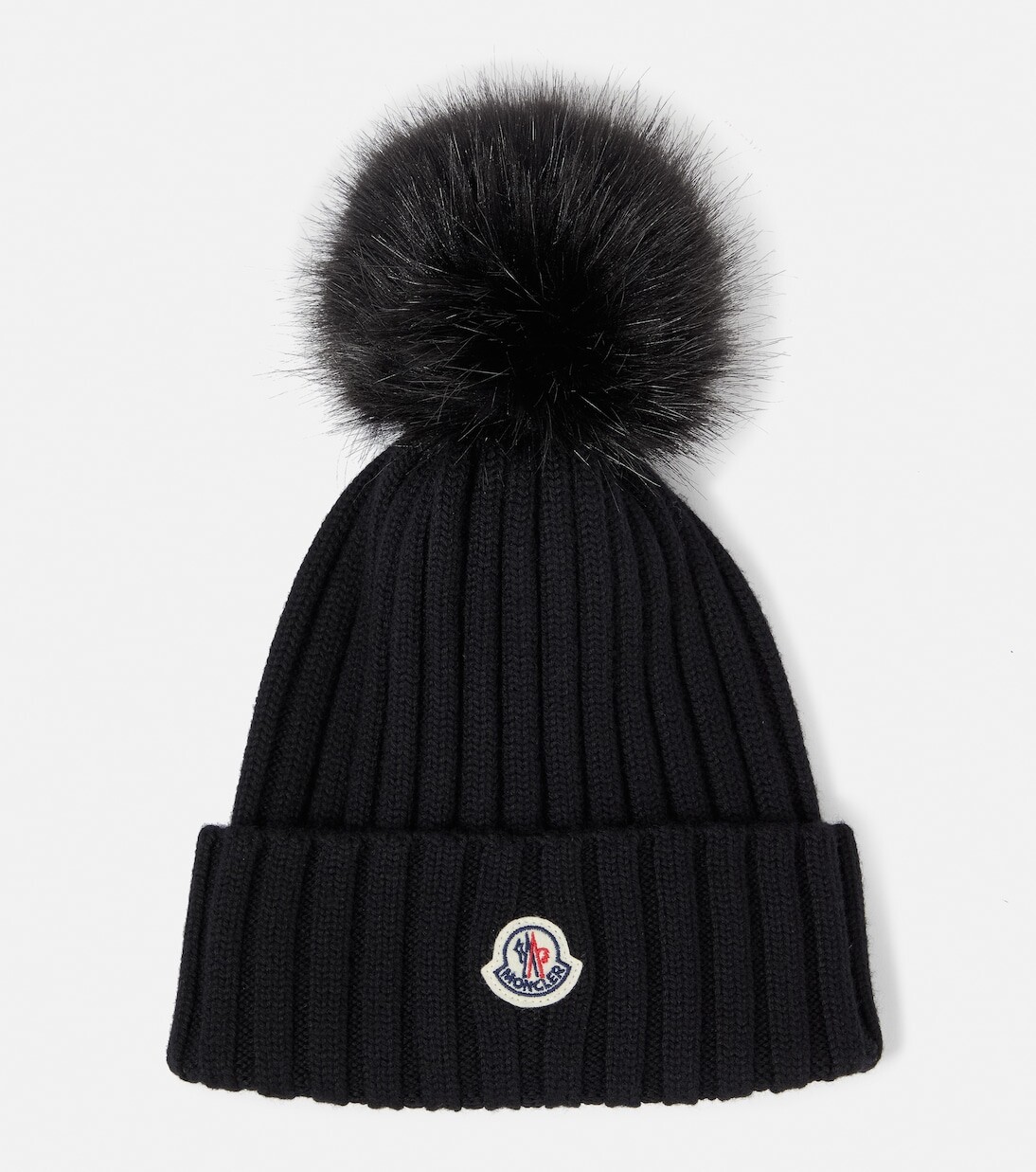 

Шапка из шерсти с отделкой из искусственного меха и логотипом Moncler, черный