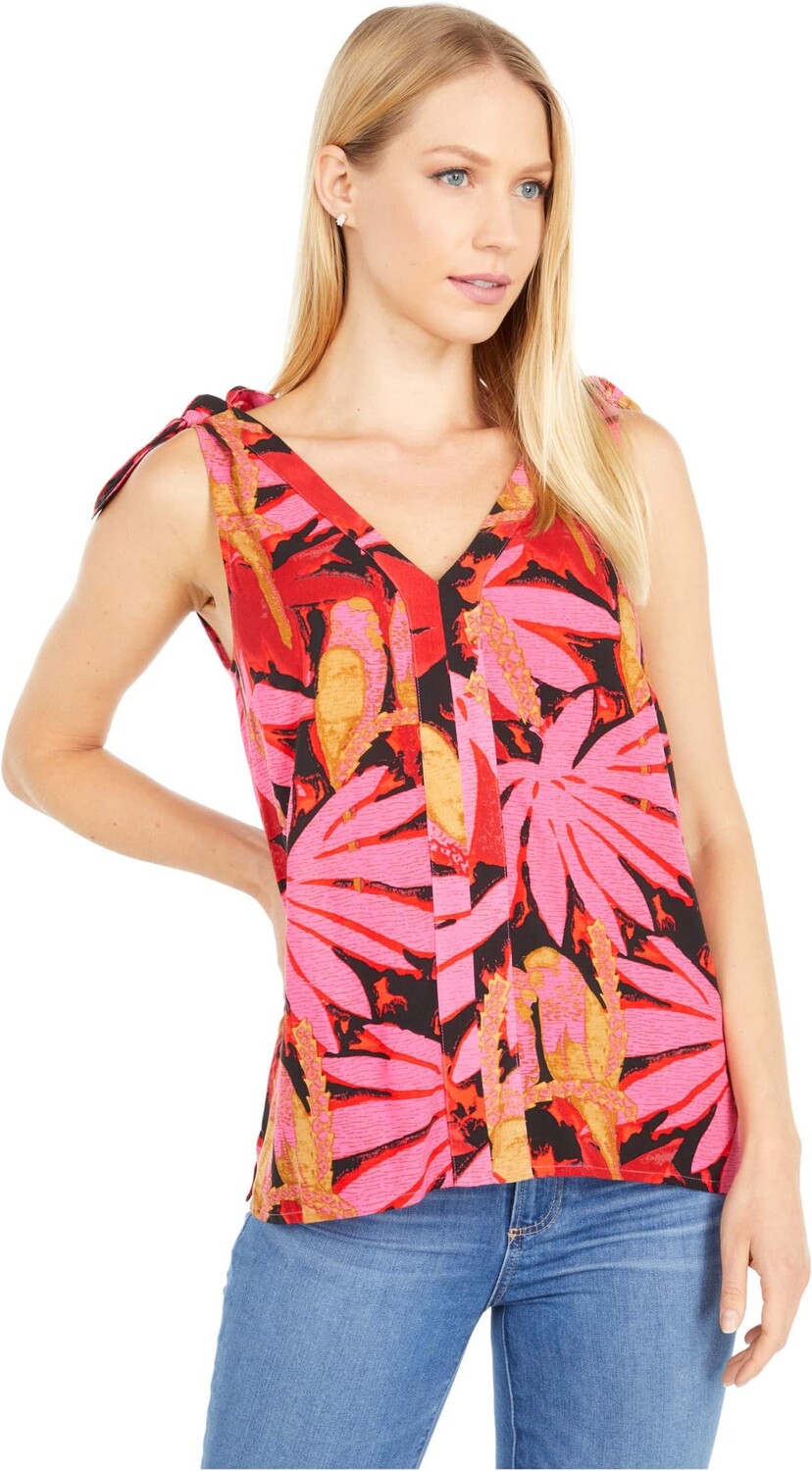 

Топ J.Crew Bruna Tie Shoulder Top in Antigua Leaves, цвет Pink/Red