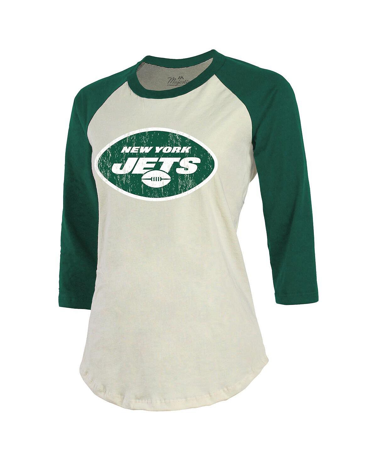 Женские нитки Ahmad Sauce Gardner Cream, Green New York Jets Имя и номер  игрока Футболка реглан с рукавами 3/4 Majestic