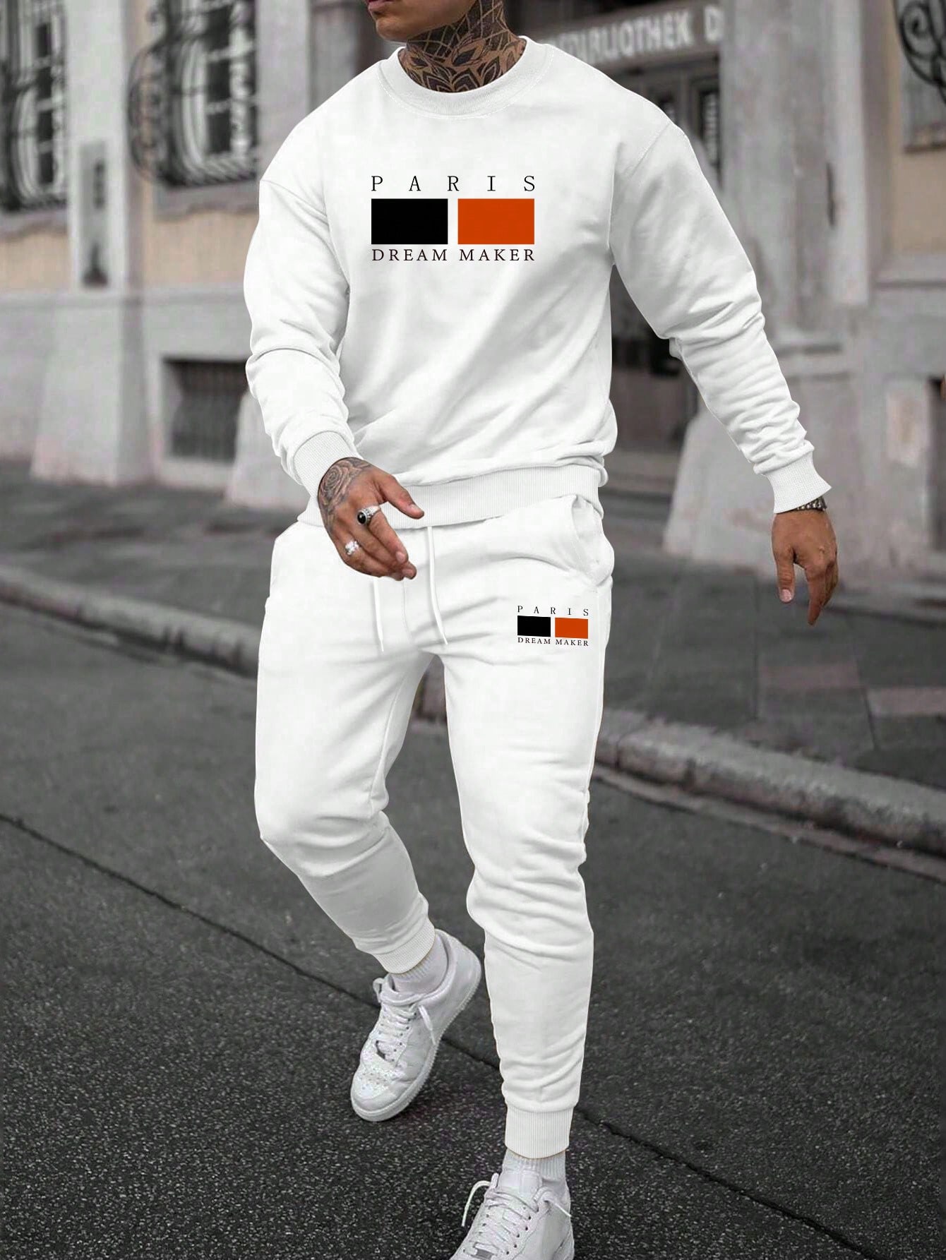 Мужской комплект из толстовки и спортивных штанов с буквенным принтом Manfinity, белый