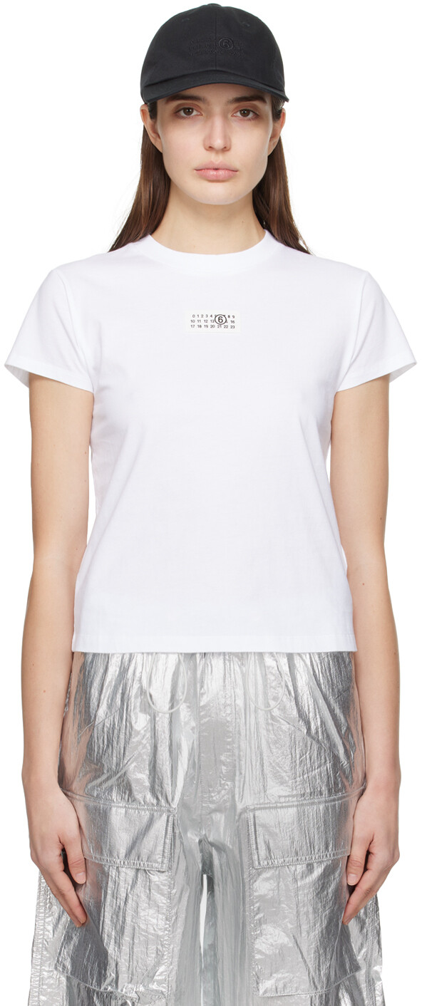 

Белая укороченная футболка Mm6 Maison Margiela