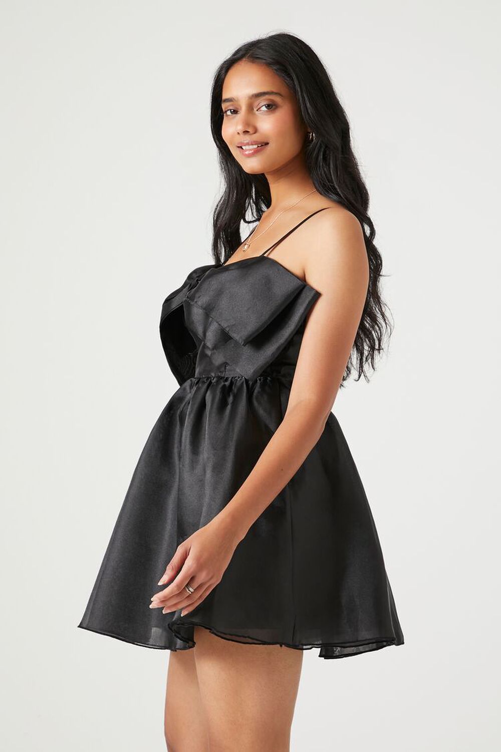 Мини-платье из органзы с бантом Forever 21, черный мини платье из твида с искусственными камнями forever 21 синий