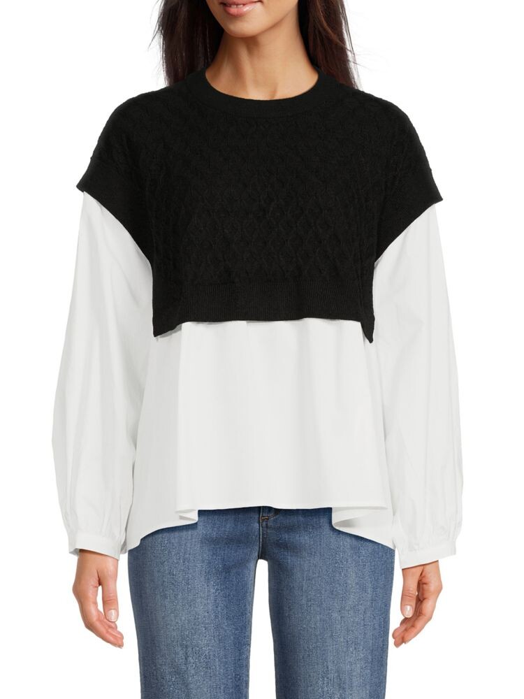 

Двухцветный многослойный свитер смешанной вязки с косами Avantlook, цвет Black White
