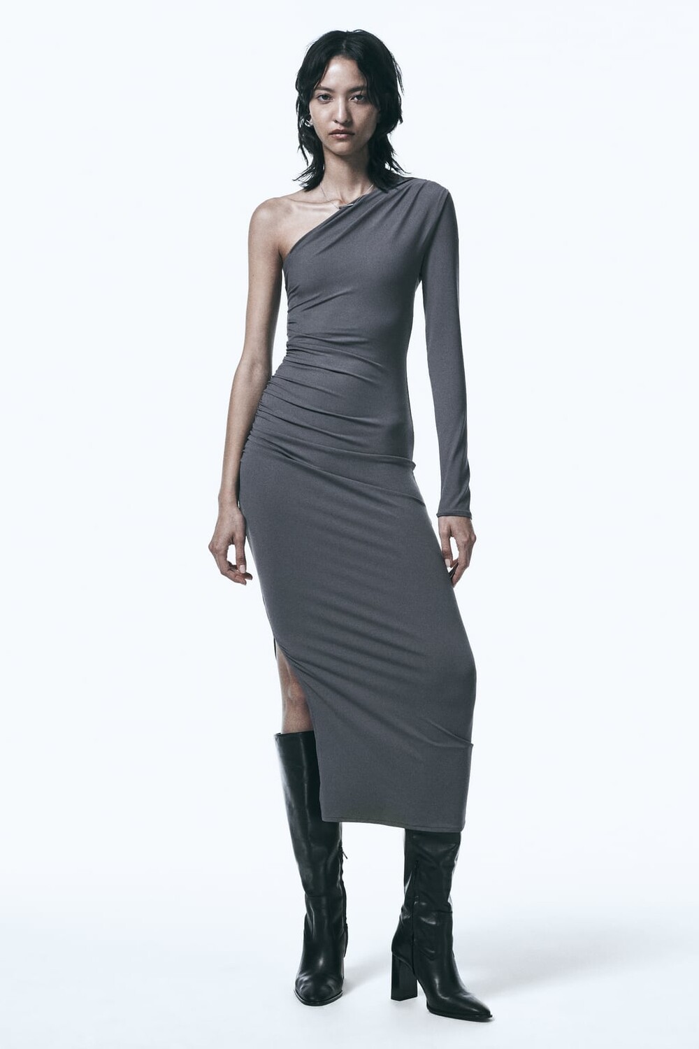 

Платье асимметричного кроя из полиамида ZARA, серый