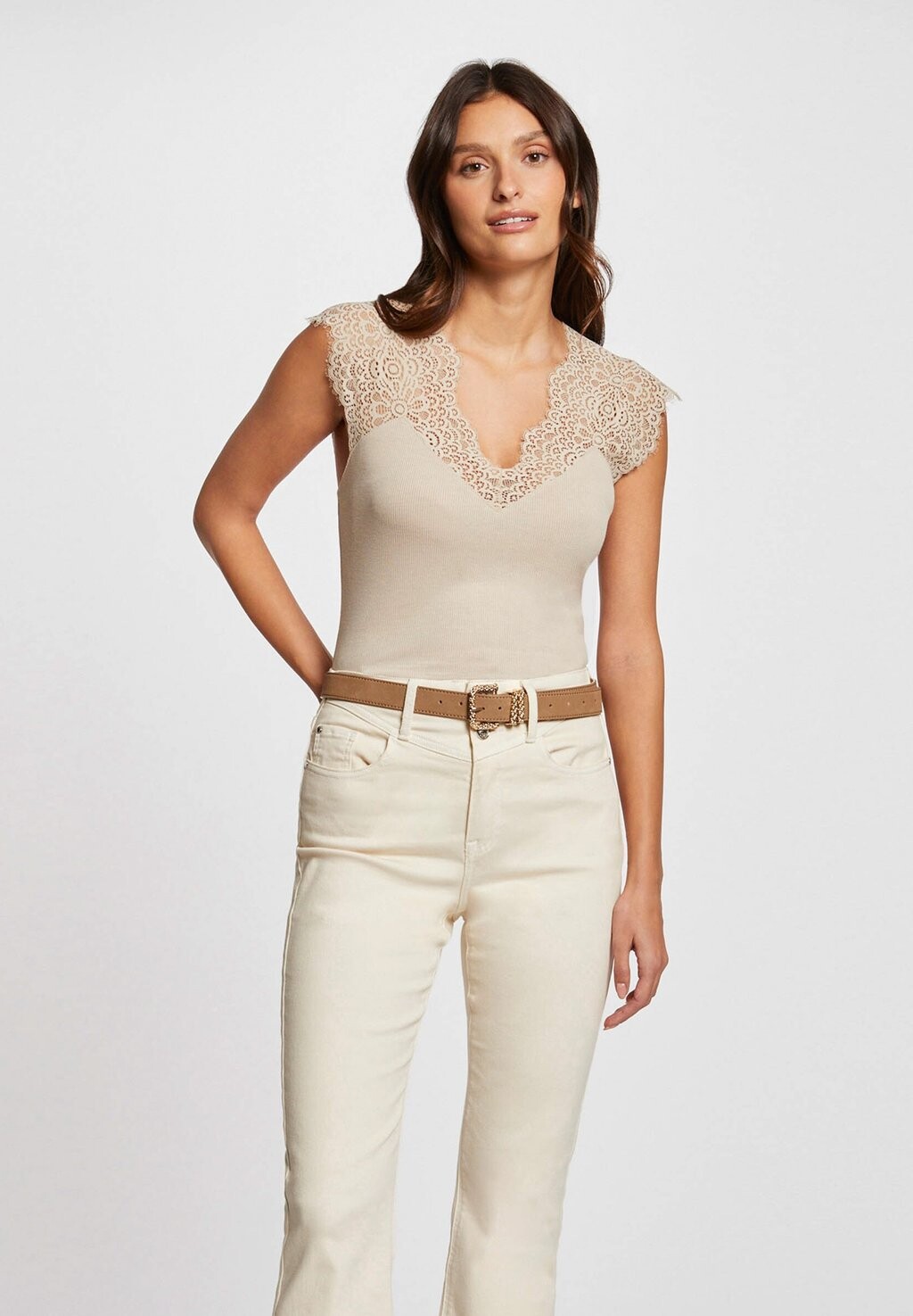

Блузка WITH WIDE STRAPS AND LACE Morgan, цвет beige