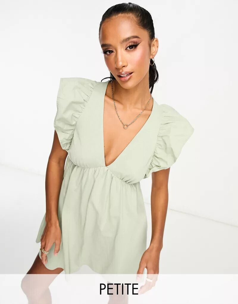 

Зеленое платье мини с оборками на плечах Miss Selfridge Petite