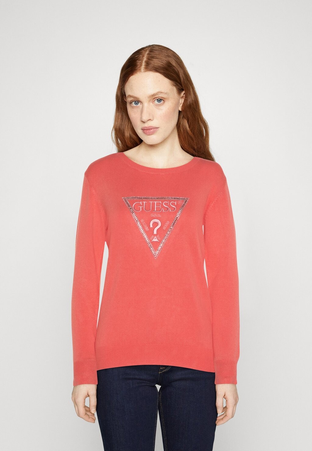 

Свитер Guess Ls Rn Diane Triangle Logo Swtr, красный, Красный;оранжевый
