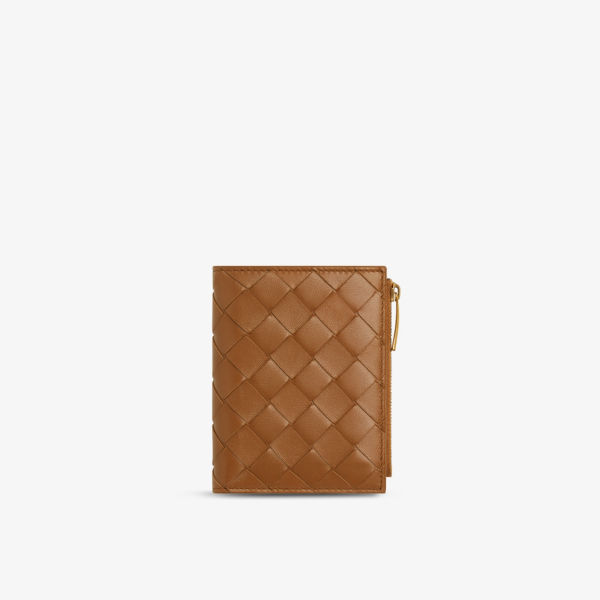 Маленький кожаный кошелек Intrecciato двойного сложения Bottega Veneta, цвет wood