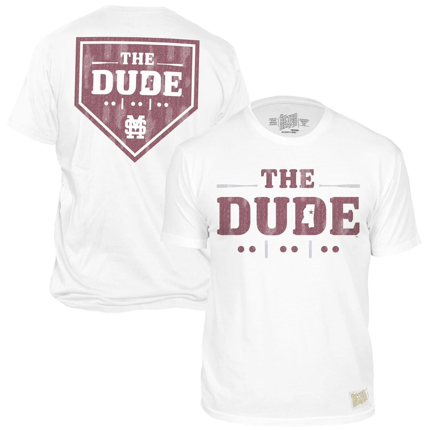 

Мужская оригинальная ретро брендовая белая футболка Mississippi State Bulldogs The Dude 2-Hit Plate, Белый
