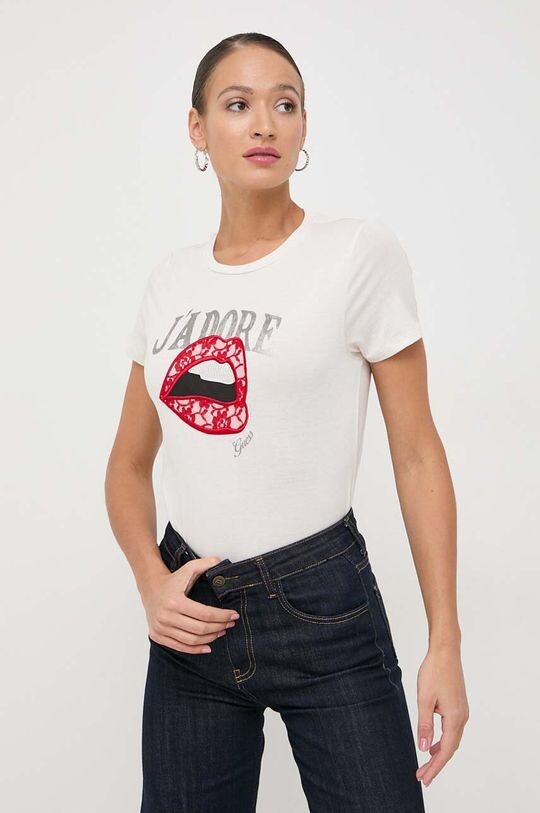 

Хлопковая футболка Guess, бежевый