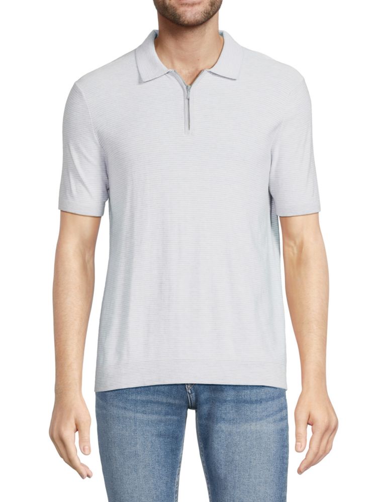 Полосатая рубашка-поло из смесового шелка на молнии Raffi, цвет Platinum