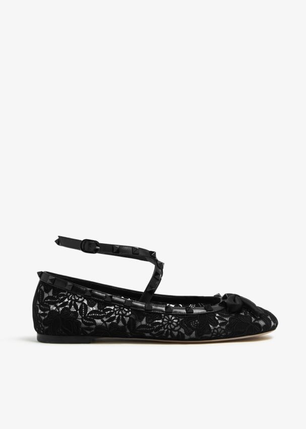 

Балетки Valentino Garavani Rockstud Mesh Ballerinas, черный