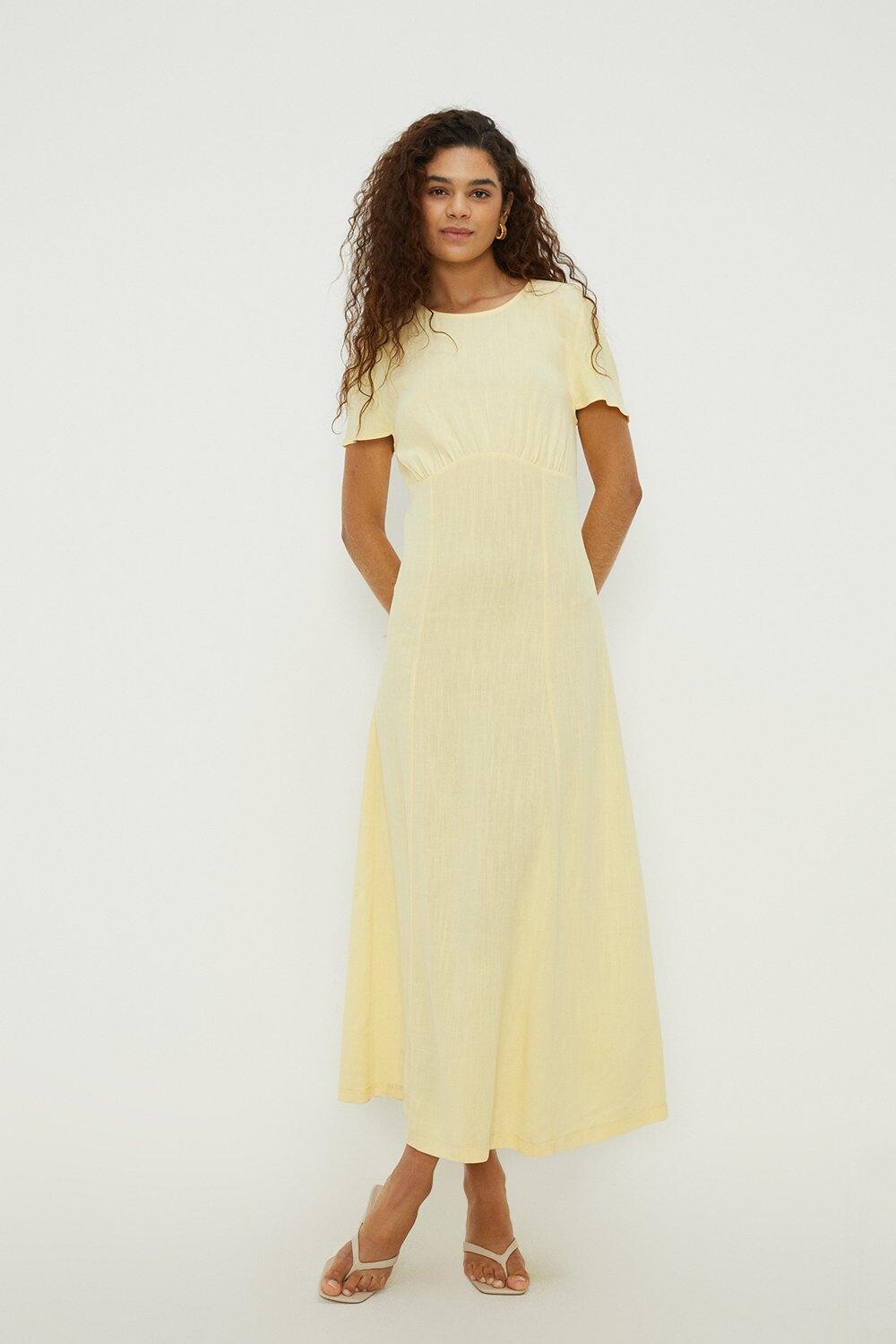 

Высокое льняное платье миди в стиле ампир Dorothy Perkins, желтый