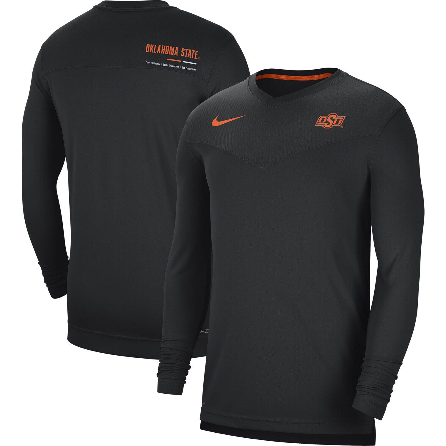 

Мужская черная футболка с длинным рукавом и v-образным вырезом Oklahoma State Cowboys 2022 Coach Performance Nike, Черный