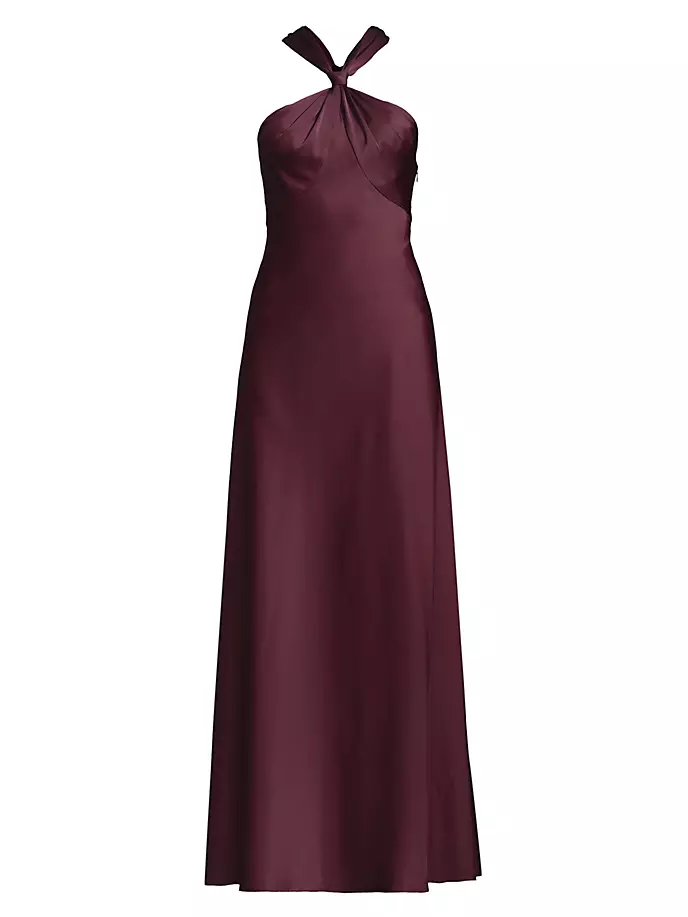 Атласное платье макси с воротником халтер Liv Foster, цвет bordeaux